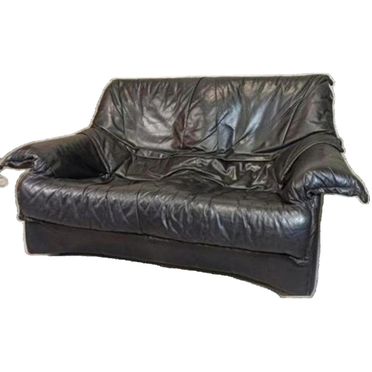 Vintage Zwart Leren Design Bankstel 2 Zitsbank 1