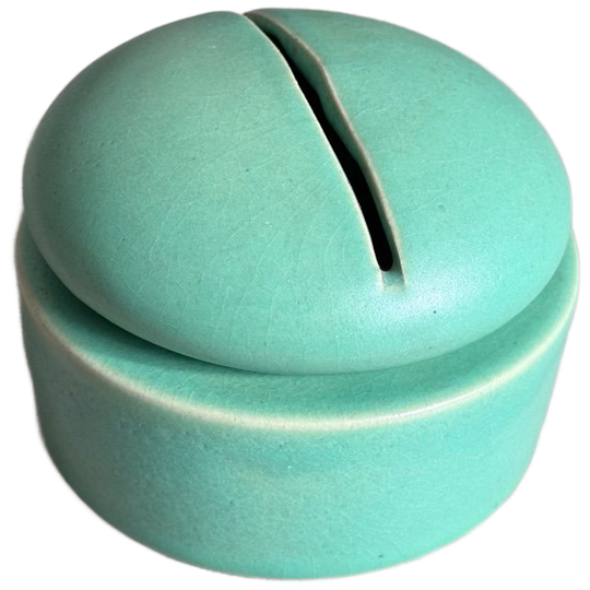 Unieke Vintage Mobach Turquoise Keramiek Dekselpot / Dekseldoos 1