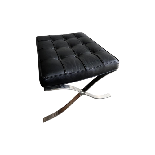 Barcelona Ottoman Black Leather And Chrome