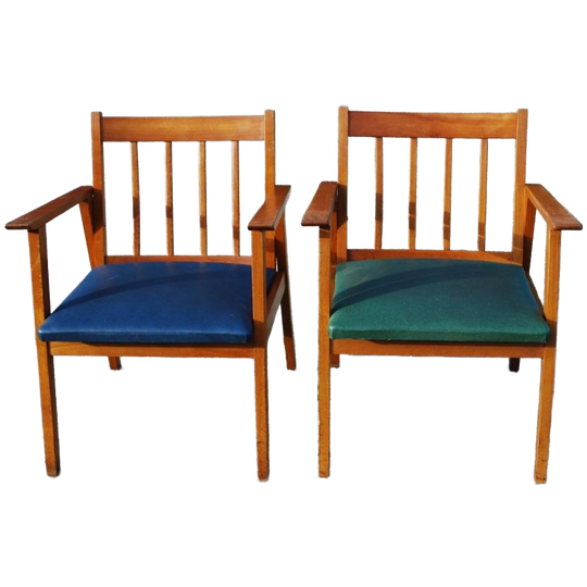 Vintage Houten Zetels Groen En Blauw Huizenga 1