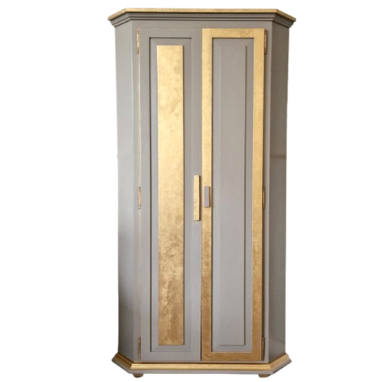 Unieke Handgeschilderde Hoekkast/ Kast In Taupe En Goud 1