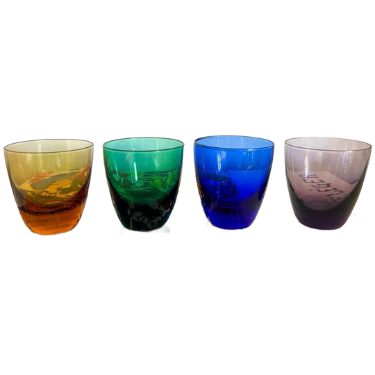 4x Vintage Gekleeurd Glas Borrelglazen 1