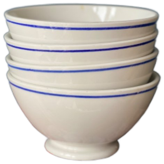 Sarreguemines Set Van 4 Vintage Kommen Wit Met Blauwe Rand 1