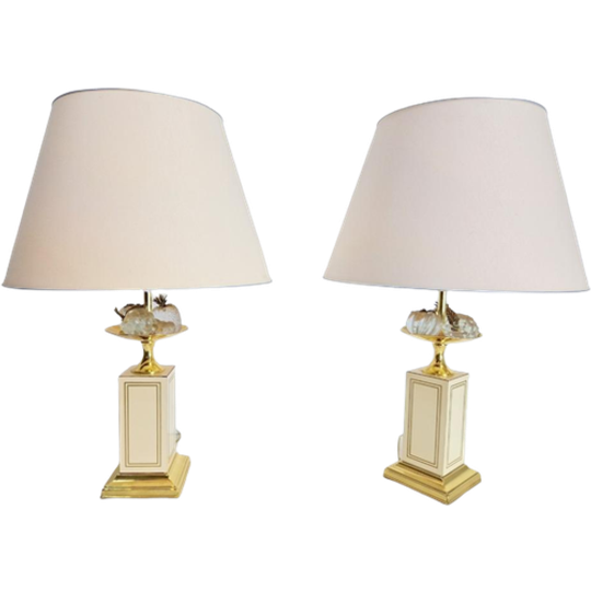 Set Vintage Messing Kristal Fruit Tafellamp Maison Charles 1