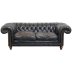 Comfortabele Zwarte Rundleren Chesterfield 2.5 Zits Bank In Engelse Stijl thumbnail 1
