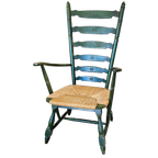 Vintage Transparent Green Wooden Arm Chair / Rush Seat / High Back Ladder Chair thumbnail 1
