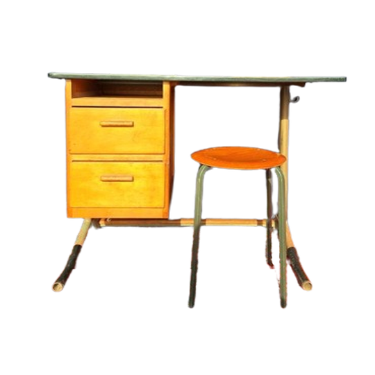 Vintage Bureau, Leraren Lessenaar, Desk, Formica Blad 1