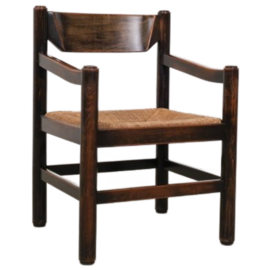Vintage Robuuste Stoel Met Rieten Zitting 1
