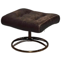 Jaren 70 Voetenbank Vintage Poef Hocker Cognacbruin Leer