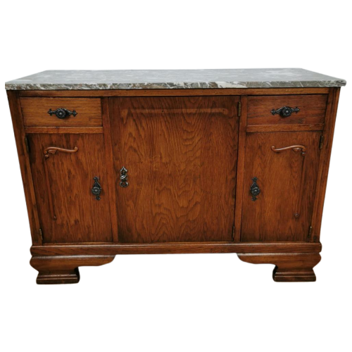 Vintage Antiek Dressoir, Tv Meubel Ladekast Met Marmer Blad