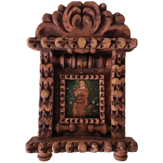 Oud Altaar Stuk Antiek Schilderij Religie Kunst 1
