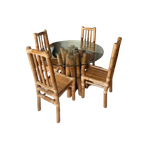 Vintage Boho Bamboe Eetkamerset - Eettafel Met 4 Stoelen thumbnail 1