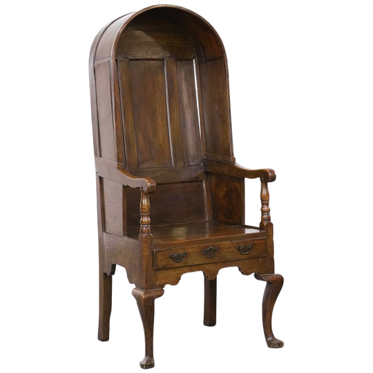 Geweldige En Unieke Antieke Engelse “hooded Lambing Chair” Uit De 18e Eeuw Met Kapvorm 1