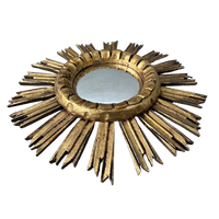 Vintage Convex Sunburst Mirror – Wood