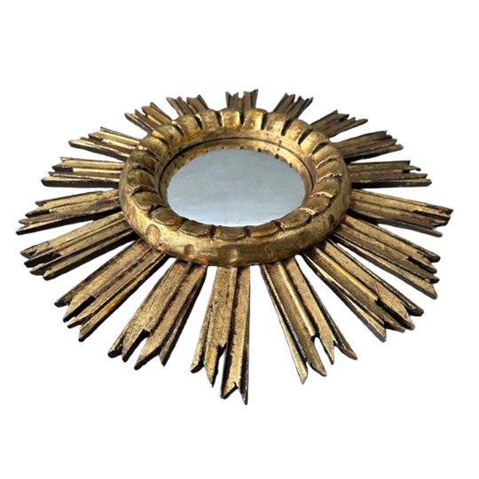 Vintage Convex Sunburst Mirror – Wood 1