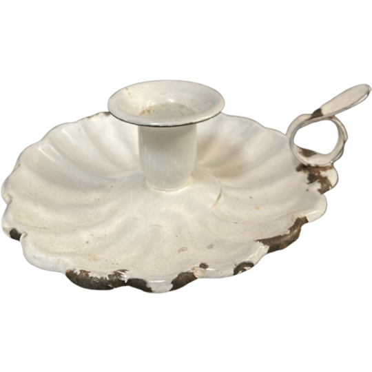Leuke Oude Wit Emaille Blaker /kandelaar Met Handvat 1