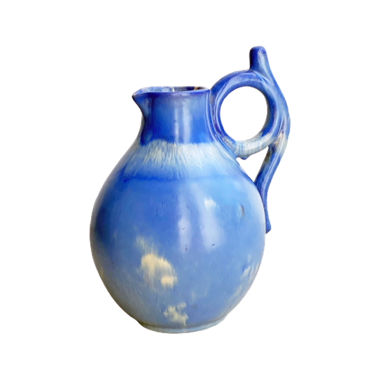 Unieke Grote Art Deco Vaas / Jugendstil Stijl Oorvaas / Vaas - Blauw Keramiek 1