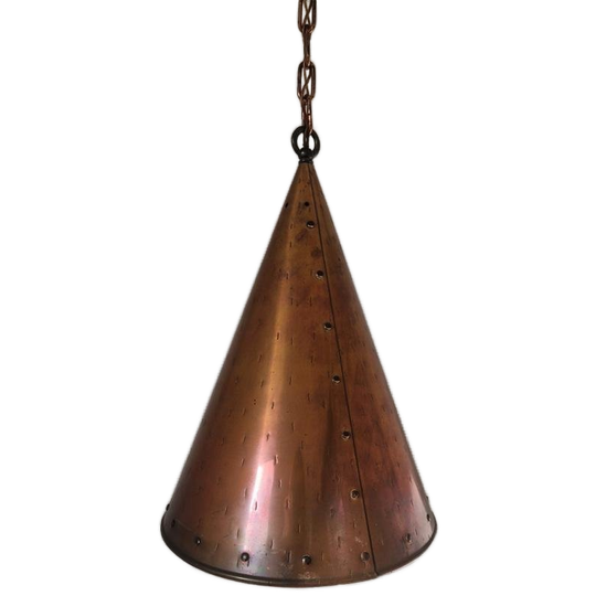 E.s. Horn Aalestrup Koperen Gehamerde Cone Lamp. Vintage 1