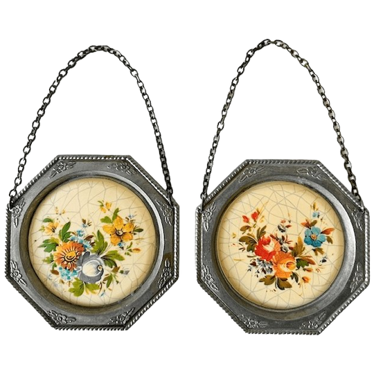 Antieke Italiaanse Sierbordjes Porselein Tin Set Handgeschilderd 1900’s 1