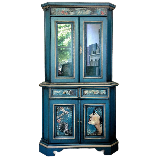 Vitrinekast In Petrol Groen/ Vintage Buffetkast 1