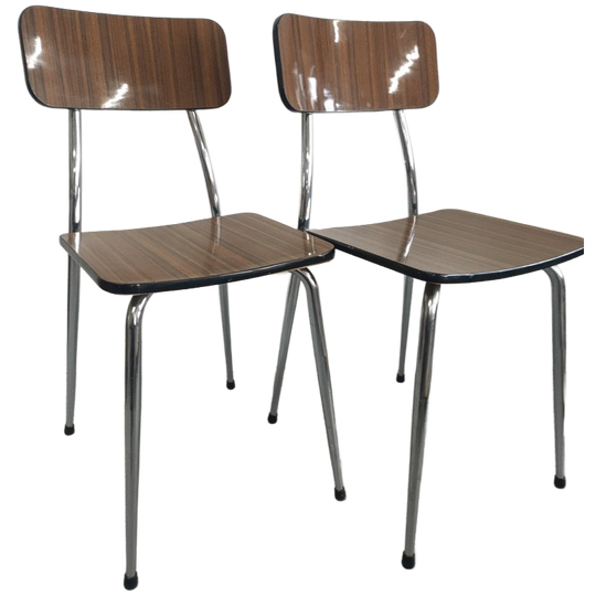 Set Van 2 Formica Jaren 70 'caramelkleur. Eetkamerstoelen Keukenstoelen (verchroomd). 1