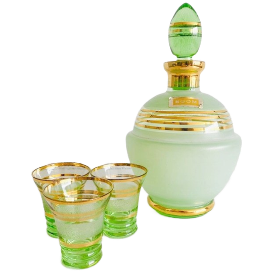 Vintage Art Deco Likeur Decanter Karaf En Likeurglaasjes Booms Glas 1