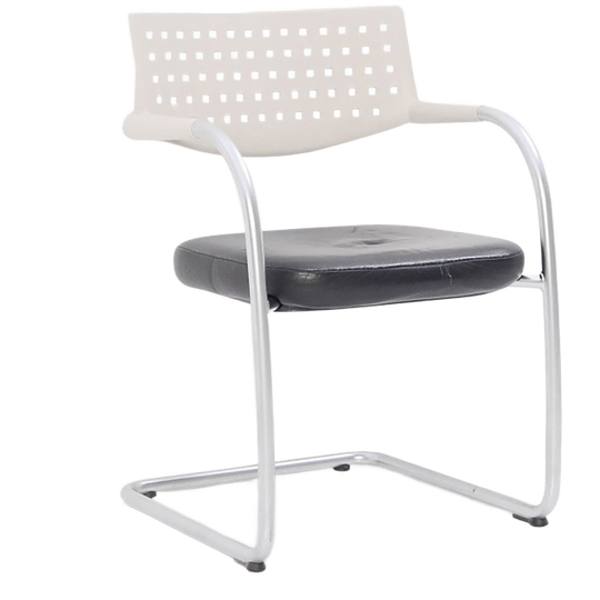 Vergaderstoel Vitra Visavis, Zwart Leder-lichtgrijs, Slede Frame 1
