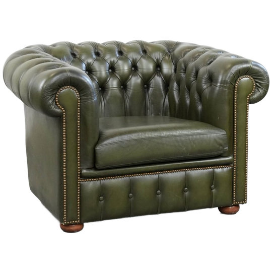 Mooie Groene Rundleren Chesterfield Clubfauteuil In Engelse Stijl Met Een Klassieke Afwerking 1