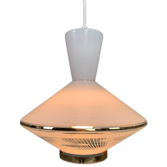 Hanglamp, Met Glazen Kap In Ufo Model, Jaren 50 1