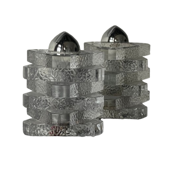 Set Of 2 Peill & Putzler Ice Glass Table Lamps 1