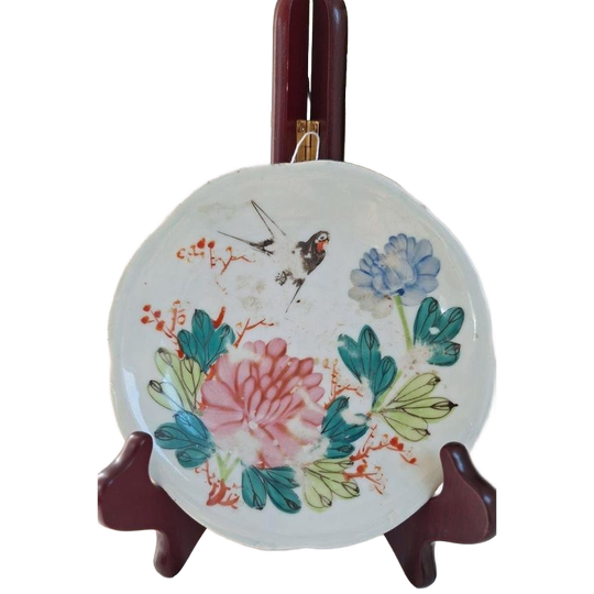 Vintage Sierbordje, Wandbordje, Aardewerk Bordje Met Vogel 1