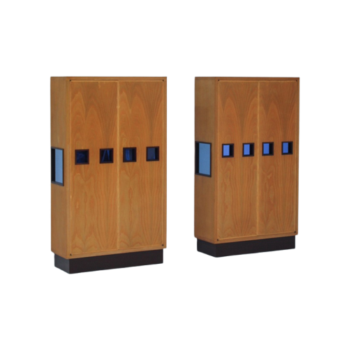 Set Of 2 Architectural Cabinets, Made In Italy, 70S