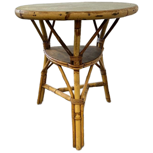 Vintage Rotan Bijzettafel / Sidetable Met Muntgroen Blad 1