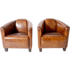 2 X Aviator Fauteuils, Cognac Generfd Vintage Leer thumbnail 1