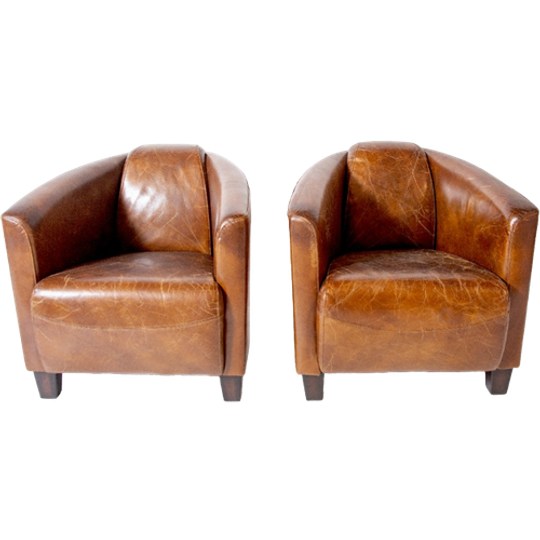 2 X Aviator Fauteuils, Cognac Generfd Vintage Leer 1