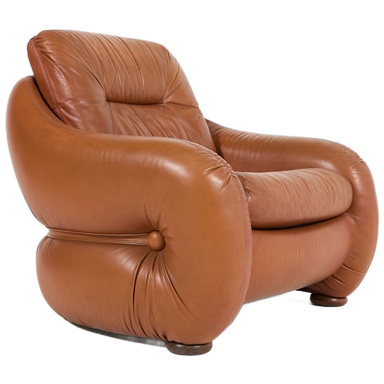 Sculptural Italian Design Leather Lounge Chair From 1960’s 1