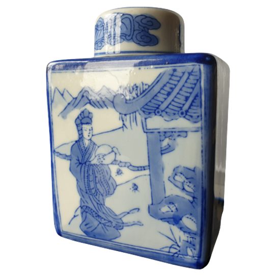 Porseleinen Thee Bewaar Pot Met Dop Blauw Wit 1