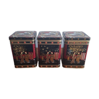 3 Grote Vintage Vierkanten Blikken Met Geisha, Kraanvogels En Kersenbloesem