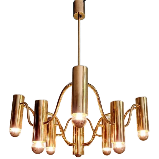 Koperen Kroonluchter, Ontwerp G. Sciolari, Jaren 70 1