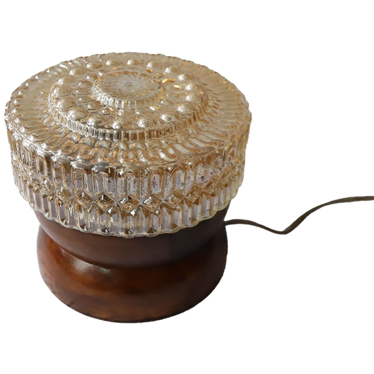 Tafellamp Met Vintage Glazen Amber Kap, Jaren '70/anno Nu 1