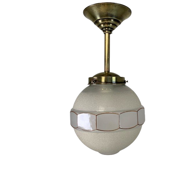 Art Deco Hanglamp Met 12 Hoekige Glazen Bol, Jaren 30 1