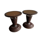 Set Van 2 Houten Art Nouveau Tafels Met Gewoven Tafelblad thumbnail 1
