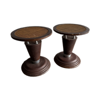Set Van 2 Houten Art Nouveau Tafels Met Gewoven Tafelblad