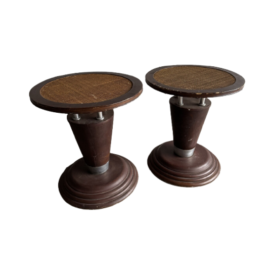 Set Van 2 Houten Art Nouveau Tafels Met Gewoven Tafelblad 1