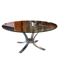 Vintage Ronde Salontafel, Rookglazen Blad En Chromen Frame, Space Age, 1970'S