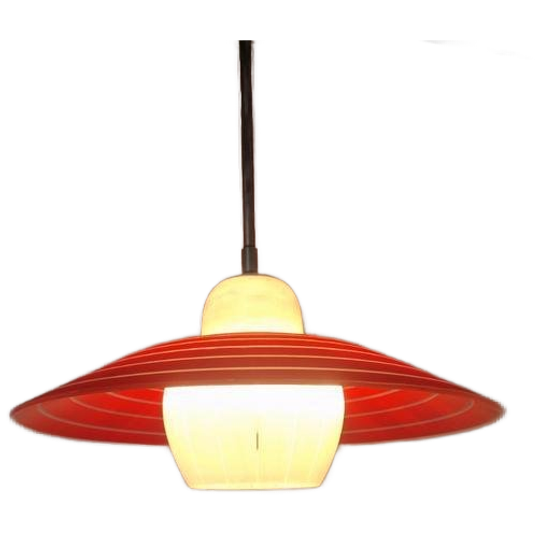 Vintage Opaline Hanglamp Jaren 50 Rood Wit 1