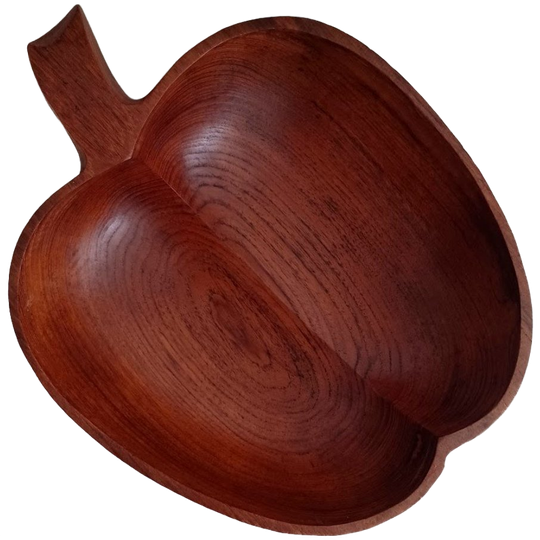 Handgemaakte Schaal. Appelvorm. Teak. Mid-century 1