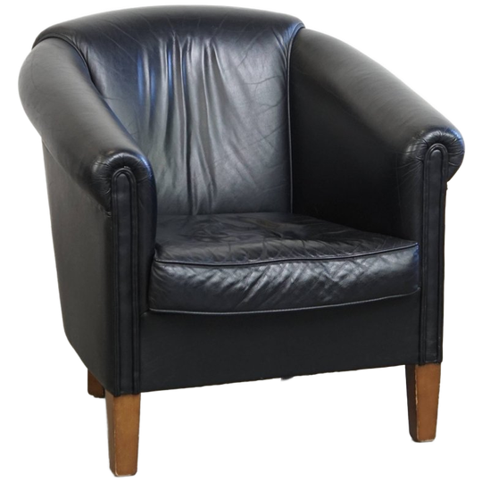 Geweldige Zwarte Rundleren Clubfauteuil In Engelse Stijl Met Een Tijdloos Design 1