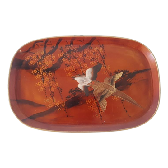 Antiek Oosters Dienblad Met Vogels 1