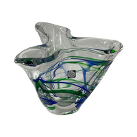 Max Verboeket - Kristalunie Maastricht - Vase With Blue And Green - Unused, Vintage - Dutch Glass